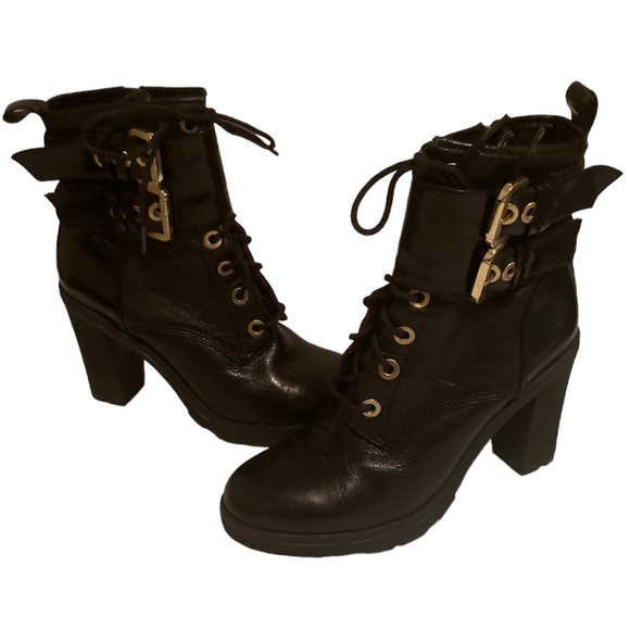 Guess Black Finlay High Heel Combat Boots Size 8M - Picture 2 of 12